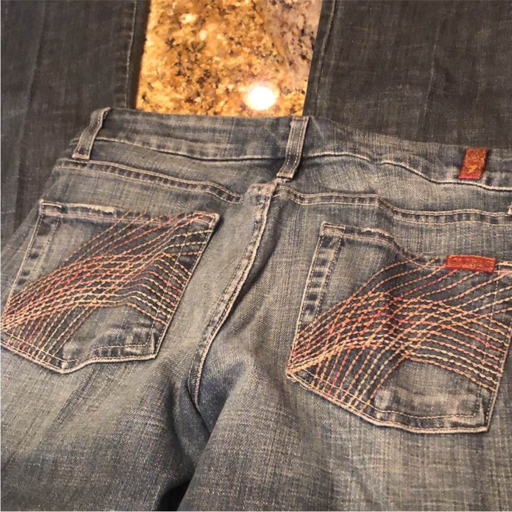 7 For All Mankind Jeans Size 27 Low Rise Bootcut Medium Wash Denim - Picture 3 of 6